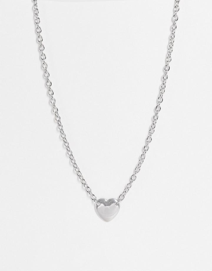 Asos Design Necklace In Simple Heart Charm In Silver Tone
