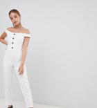 Miss Selfridge Petite Button Front Occasion Jumpsuit-white