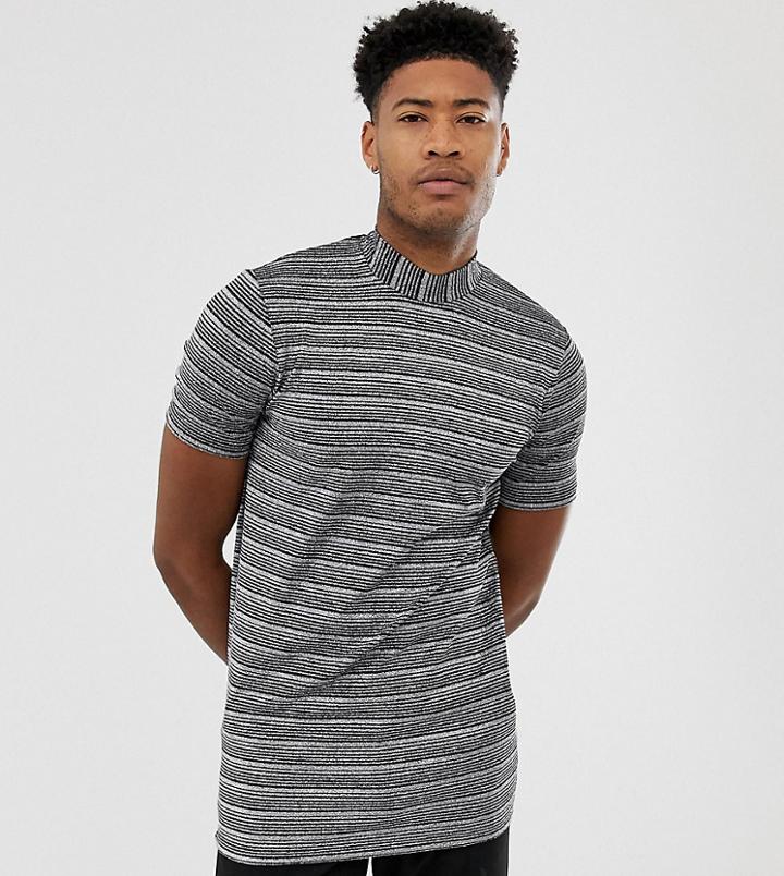 Asos Design Tall Longline T-shirt With Turtleneck In Silver Metallic