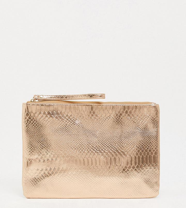 South Beach Exclusive Snake Embossed Clutch In Rose Gold Metallic