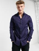 River Island Long Sleeve Muscle Fit Shirt In Navy