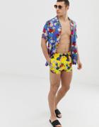 Asos Design Two-piece Swim Shorts In Yellow Floral Print In Super Short Length - Yellow