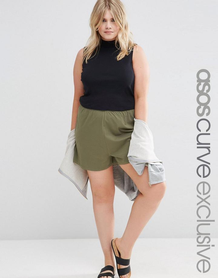 Asos Curve Basic Jersey Shorts - Khaki