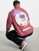 Asos Design Oversized T-shirt In Red With Cartoon Back Print