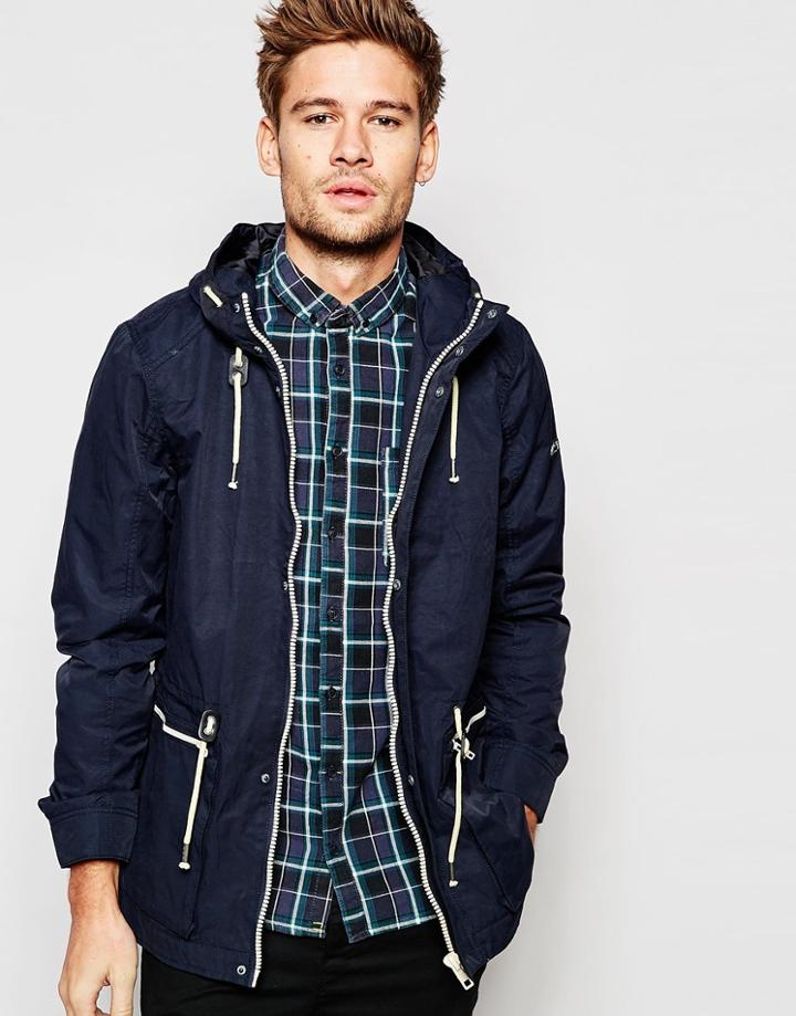 Blend Hooded Jacket Lightweight Parka In Navy - Navy