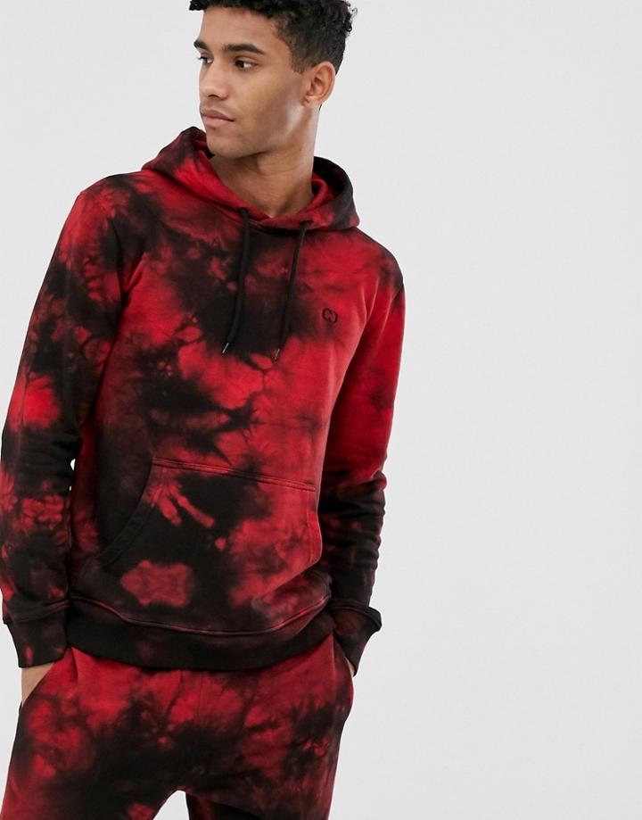 Criminal Damage Tie Dye Hoodie Black And Red