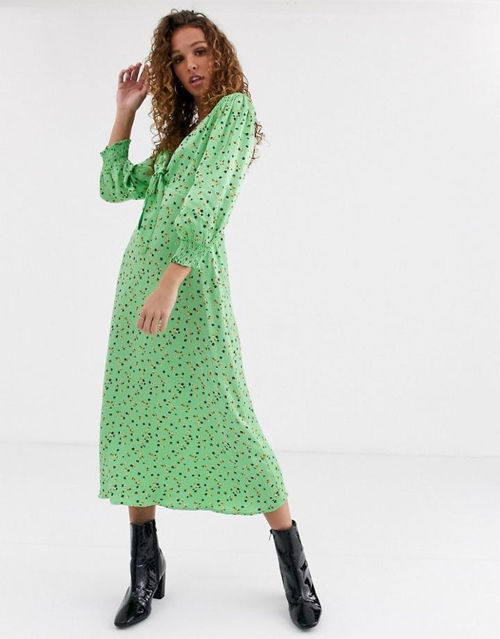 Ghost Lottie Satin Printed Satin Midi Dress-green