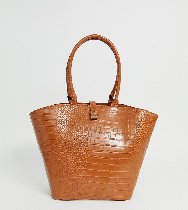 Glamorous Cognac Mock Croc Patent Tote Bag