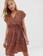 Qed London Tie Back Mini Dress - Brown