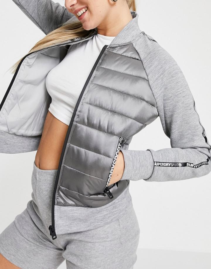 Superdry Sport Gym Tech Hybrid Padded Bomber Jacket In Gray-grey