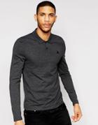 Asos Long Sleeve Muscle Pique Polo In Charcoal - Charcoal Marl