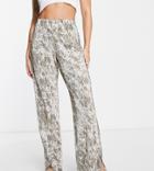 Topshop Tall Marble Straight Leg Plisse Pants In Stone-neutral