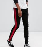Sixth June Tall Super Skinny Jeans In Black With Red Stripe - Black