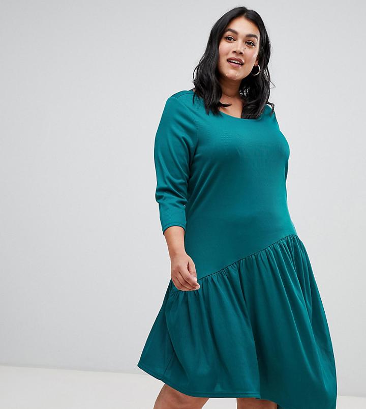 Junarose Uneven Drop Hem Dress - Green