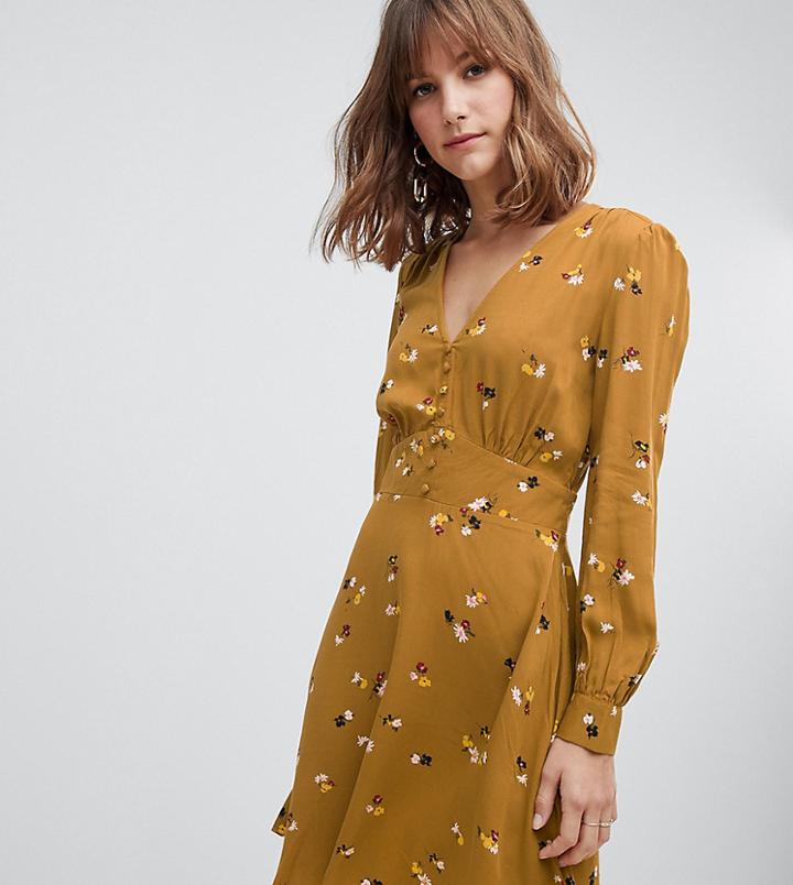 Warehouse Floral Tea Dress In Yellow - Yellow