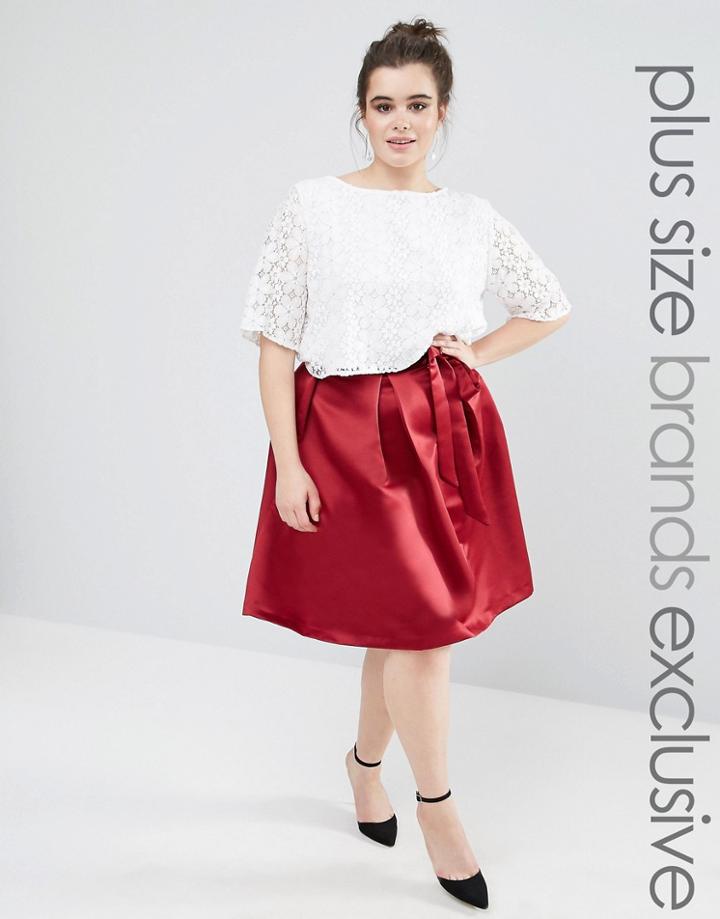 Closet Plus Duchess Sateen Midi Skirt With Bow Detail - Red