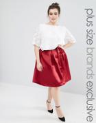 Closet Plus Duchess Sateen Midi Skirt With Bow Detail - Red