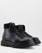 Truffle Collection Hiker Boots With Collar In Black Faux Leather