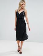 Zibi London Metallic Wrap Cami Midi Dress - Black