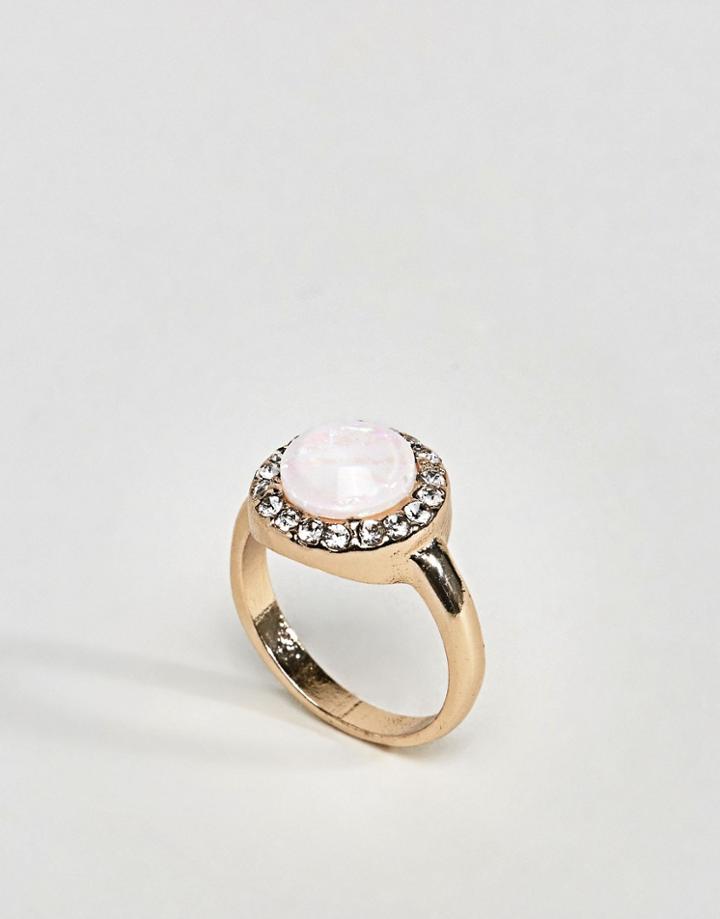 Asos Faux Opal And Stones Circle Ring - Gold