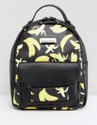 Claudia Conova Banana Print Small Pocket Front Backpack - Black