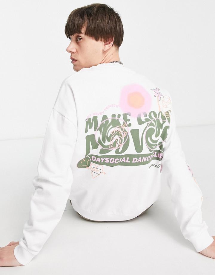 Asos Daysocial Oversized Sweatshirt With Multi Placement Graphic Prints In White