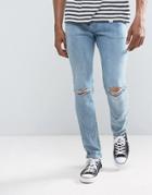 Cheap Monday Tight Skinny Jeans Spear Blue Knee Rip - Blue
