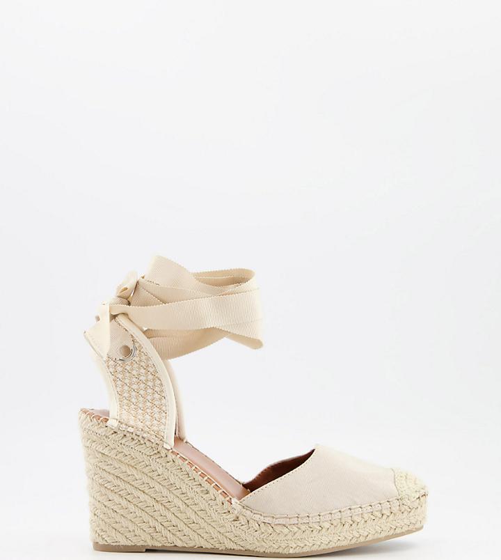 Asos Design Wide Fit Tori Tie Leg Wedge Espadrilles In Natural-neutral
