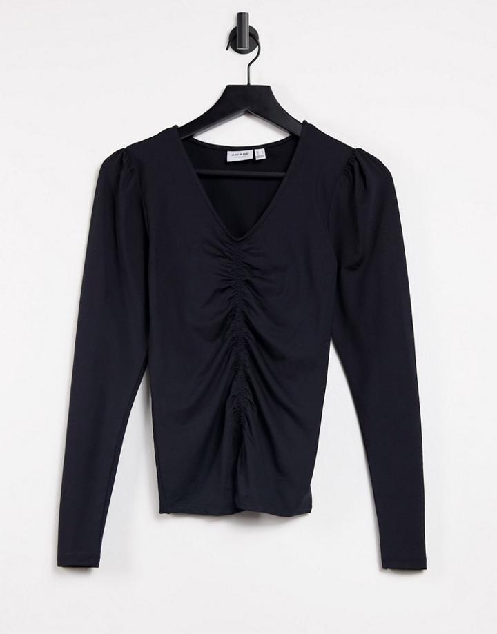 Vero Moda Aware Long Sleeve Top With Ruched Front In Black