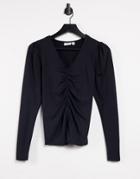 Vero Moda Aware Long Sleeve Top With Ruched Front In Black