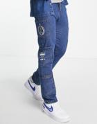 Liquor N Poker Straight Leg Jeans In Midwash Blue Denim With Extra Pockets