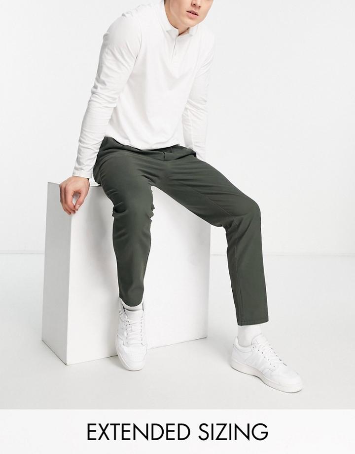 Asos Design Cigarette Chinos With Pleats In Dark Green