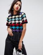 Asos Design Knitted Tee In Bright Dogstooth Pattern - Multi