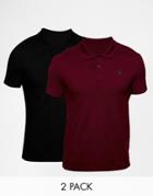 Asos Muscle Pique Polo With Embroidery 2 Pack Black/ Burgundy Save 18%
