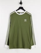 Adidas Originals Adicolor Three Stripe Long Sleeve Top In Khaki-green