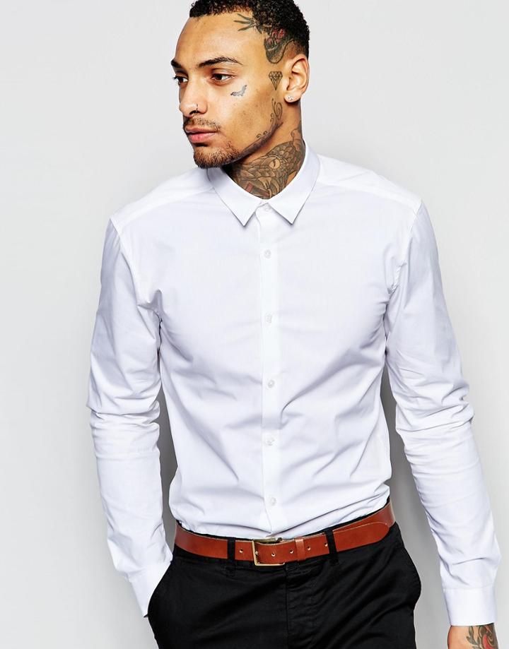 Asos Slim Shirt With Stretch In White - White
