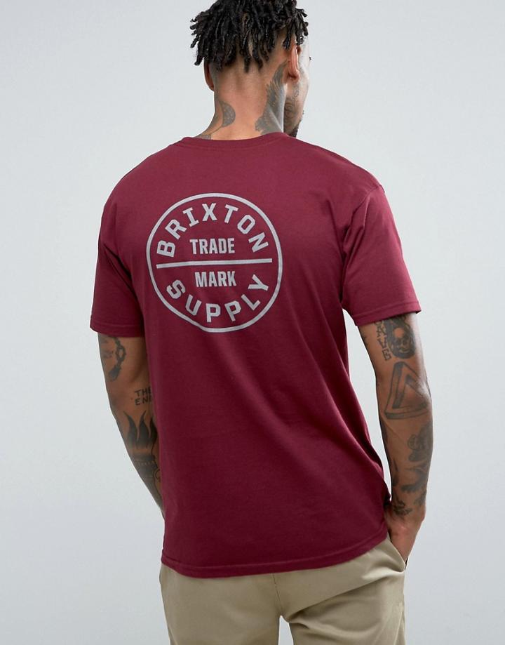Brixton Oath T-shirt In Burgundy With Back Print - Red