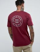 Brixton Oath T-shirt In Burgundy With Back Print - Red