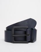 Asos Belt In Navy Faux Leather With Black Buckle - Navy