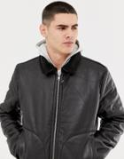 Bellfield Leather Aviator Jacket With Fleece Lining In Black