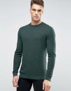 Asos Cotton Crew Neck Sweater With Waffle Texture In Muscle Fit - Blue