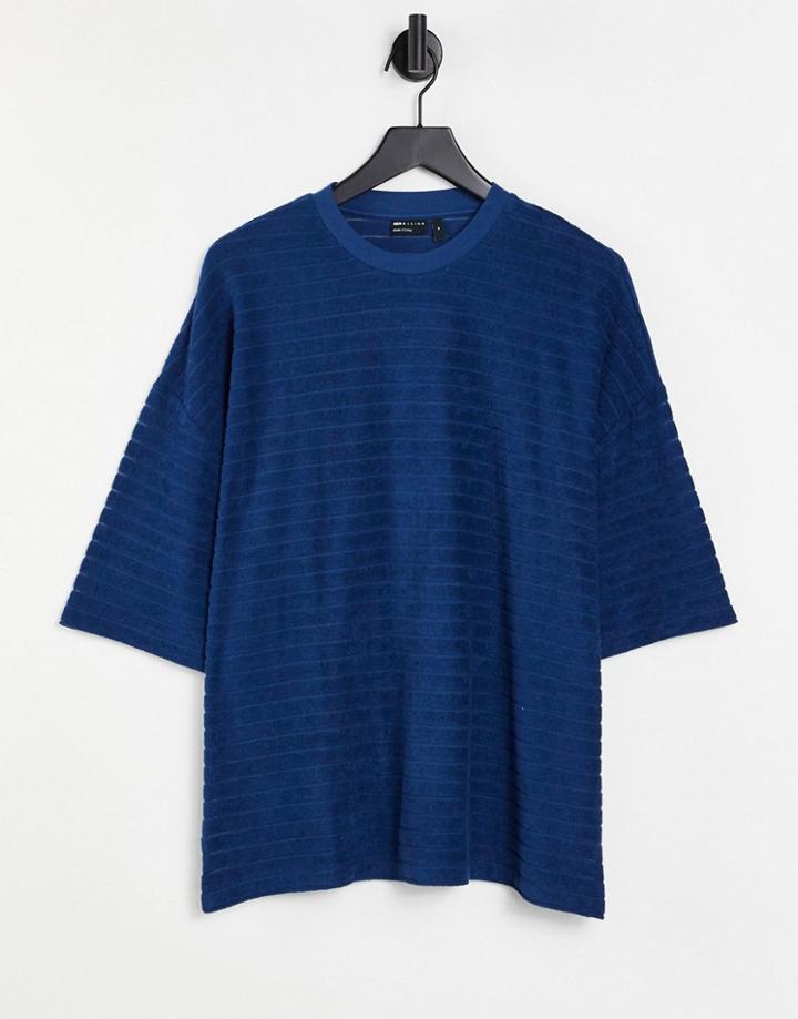 Asos Design Oversized T-shirt In Blue Striped Towelling-blues