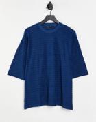 Asos Design Oversized T-shirt In Blue Striped Towelling-blues