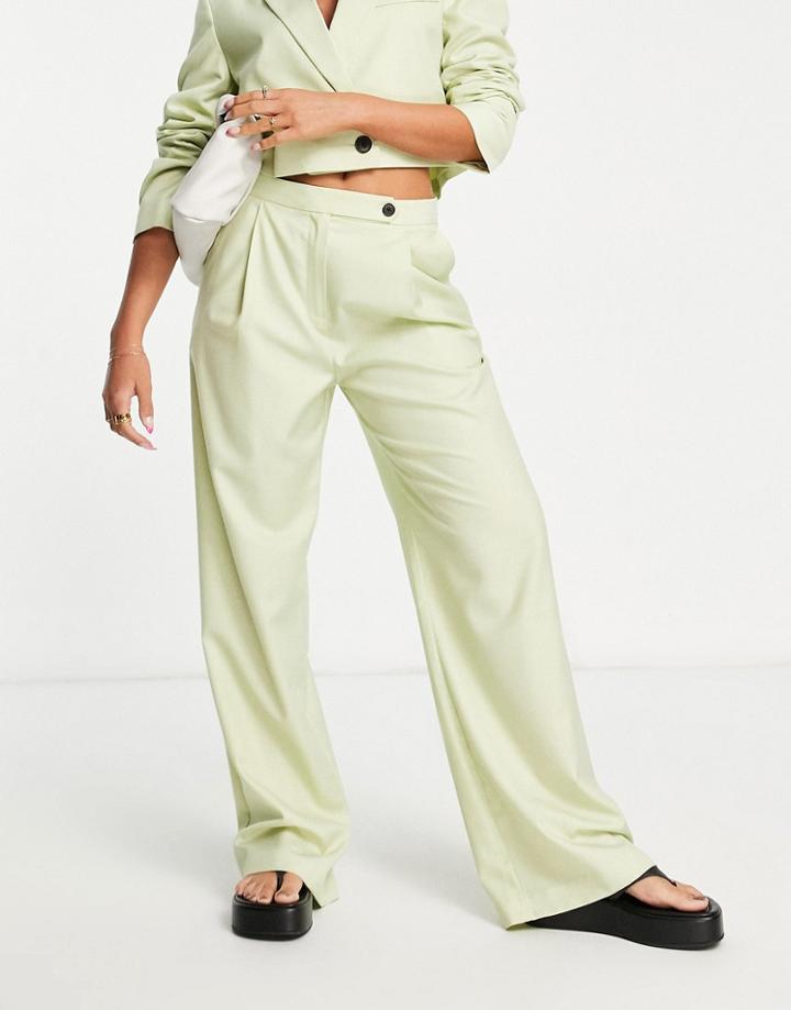 Asos Design Slouchy Wide Leg Suit Pants In Washed Lime-green