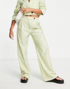 Asos Design Slouchy Wide Leg Suit Pants In Washed Lime-green