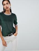 Vero Moda Glitter Knitted Top With Stripe Tipping-green
