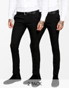 Asos 2 Pack Basic Smart Pants In Super Skinny Fit Save 17% - Black