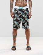 Asos Boardie Swim Shorts With Palm Tree Print - Black
