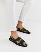 Asos Design Espadrilles In Gold Chain Print-black