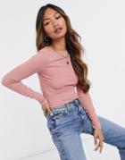Asos Design Long Sleeve Top With Slash Neck In Tobacco-brown